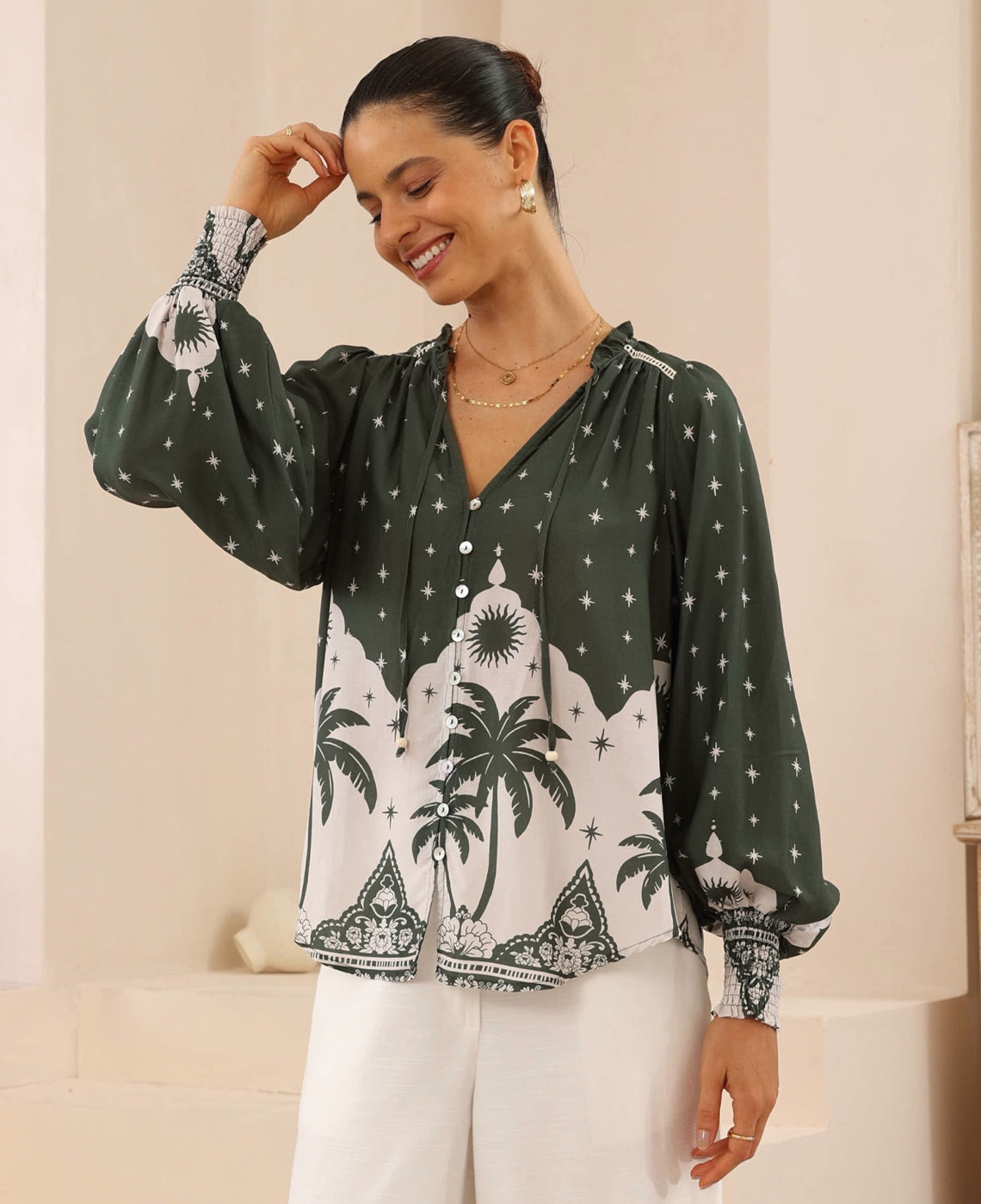 Pamela Star Khaki/Cream Blouse
