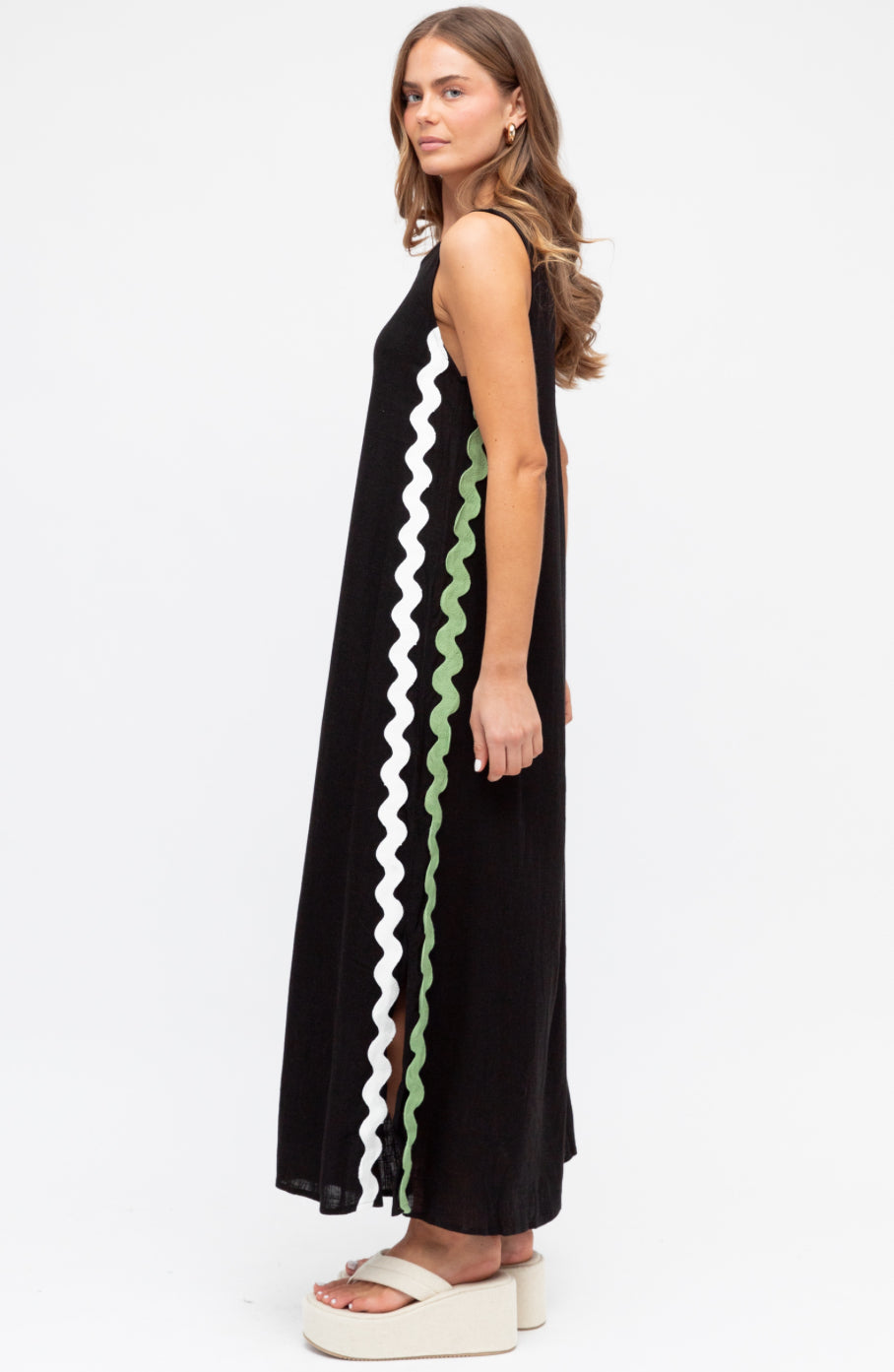 Barcelona Black Ric Rac Maxi Dress