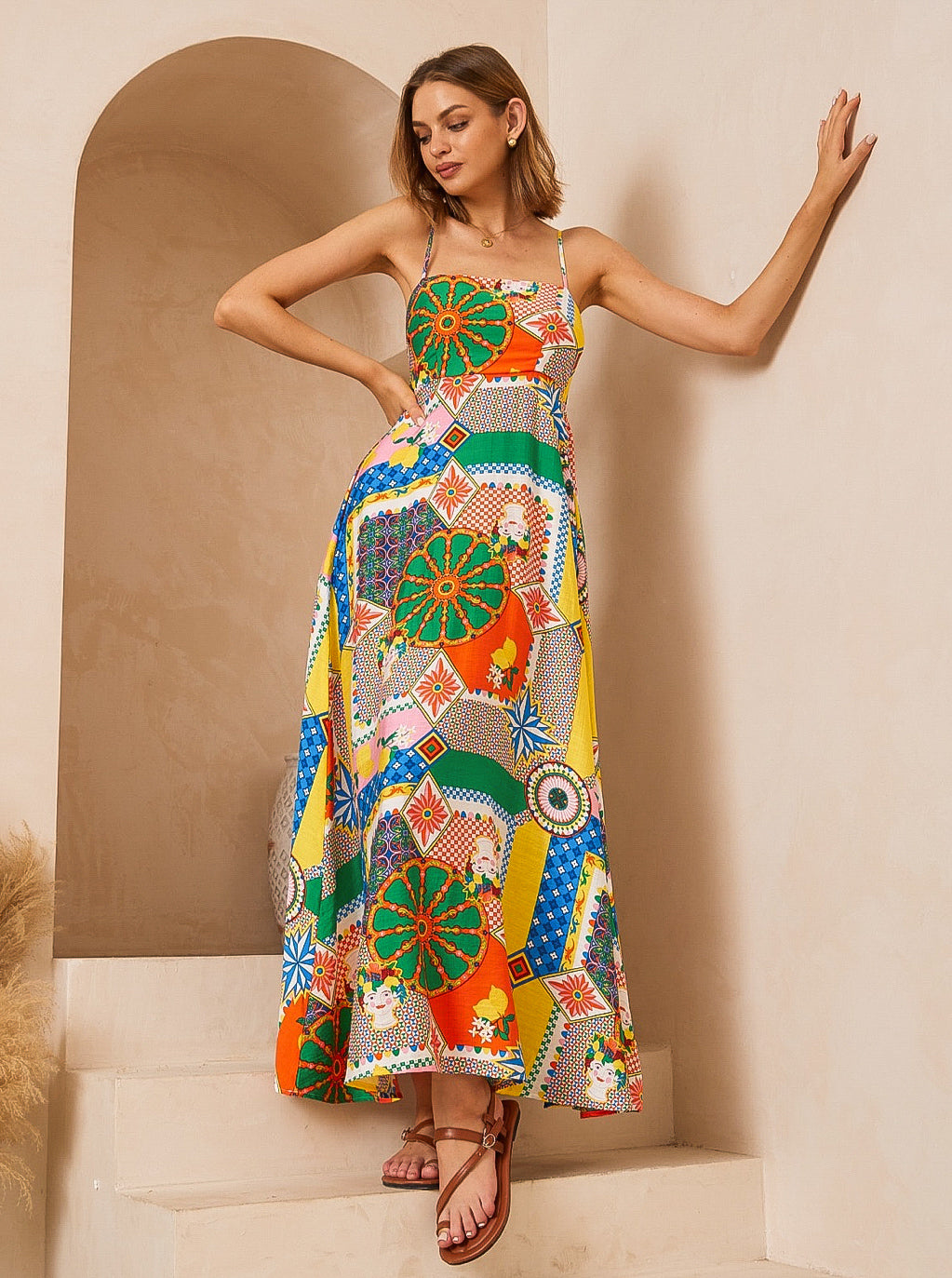 Frida Multi Colour Print Maxi Dress