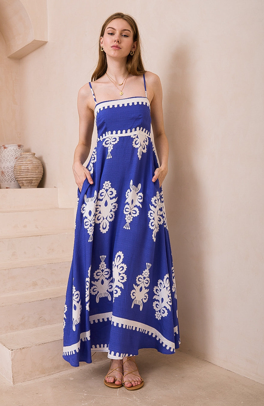 Bali Dreams  Blue/White Maxi  Dress