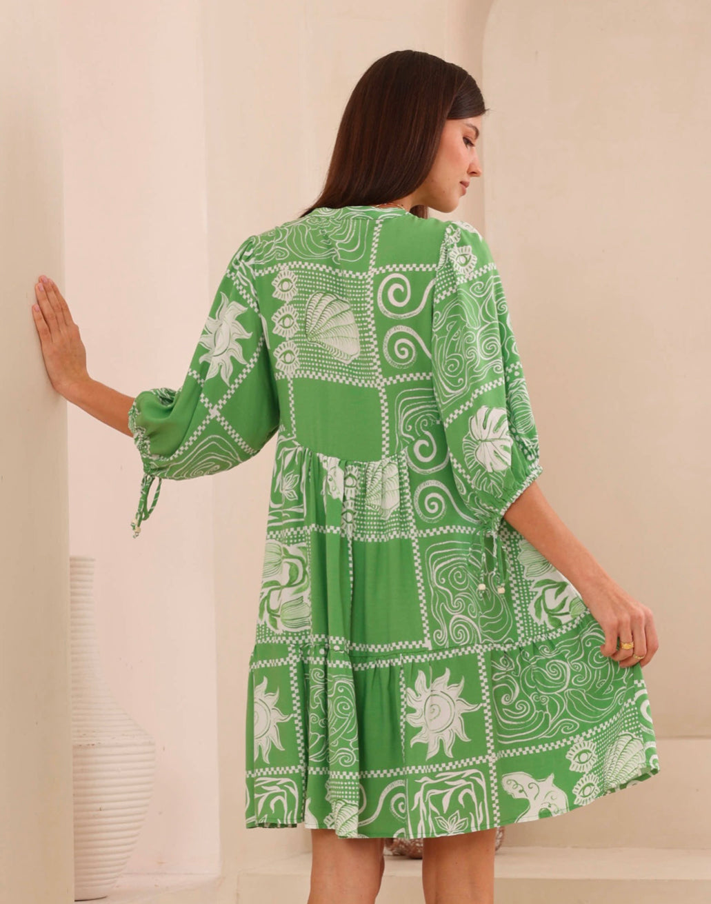 Belinda Green/White Sun Print Mini Dress