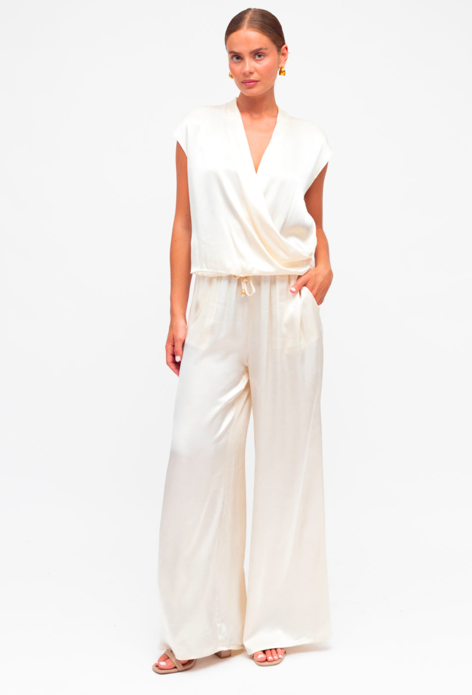 Nicole Cream Satin Pant