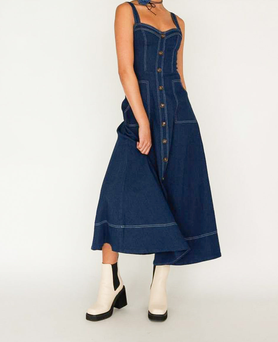 Paris Navy Denim Maxi Dress