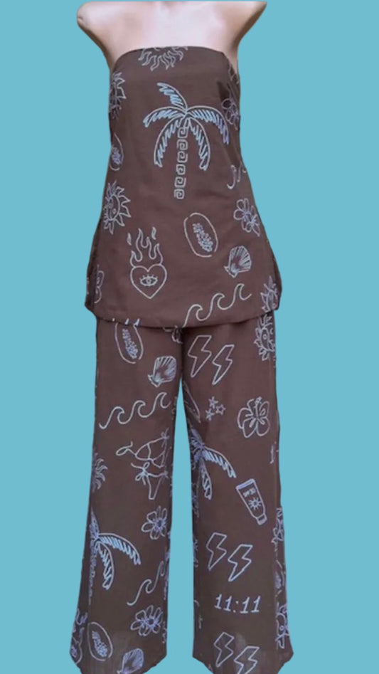 11:11 Choc and Pale Blue Boob Tube and Pant Set