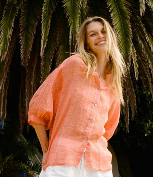 Romance Orange Linen Blouse