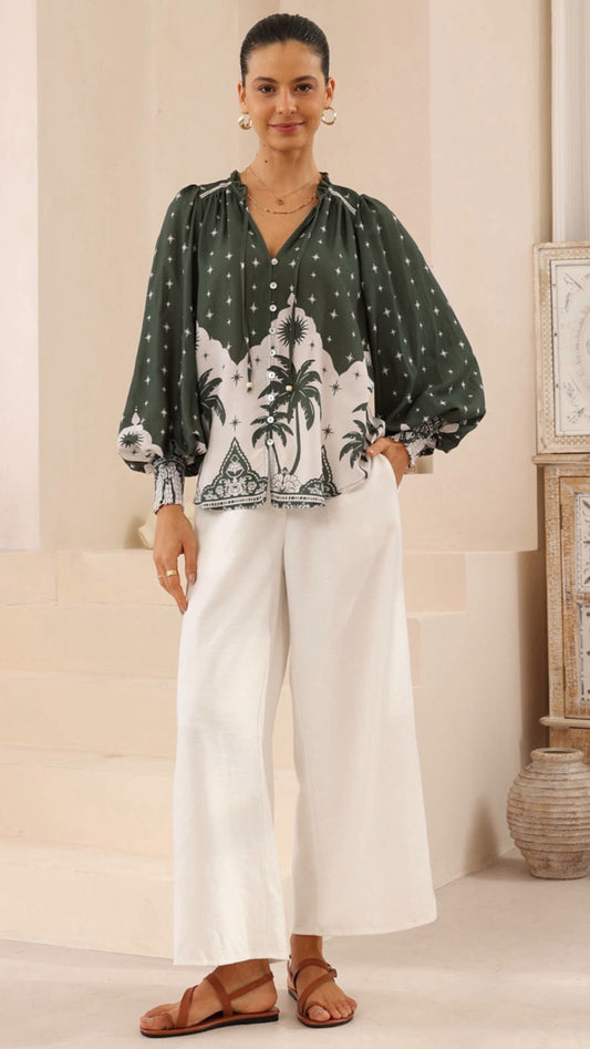 Pamela Star Khaki/Cream Blouse