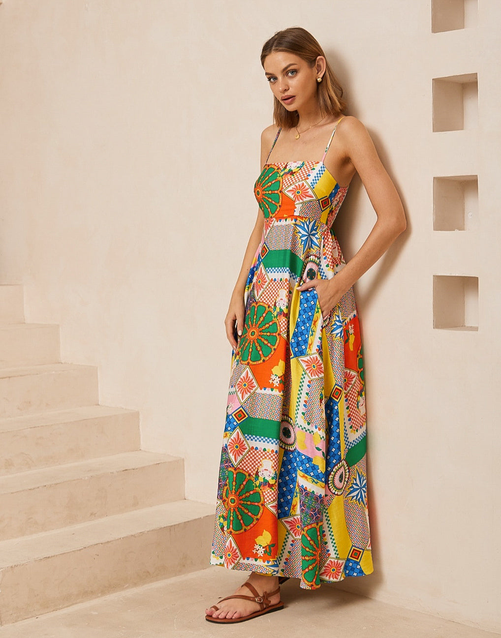 Frida Multi Colour Print Maxi Dress