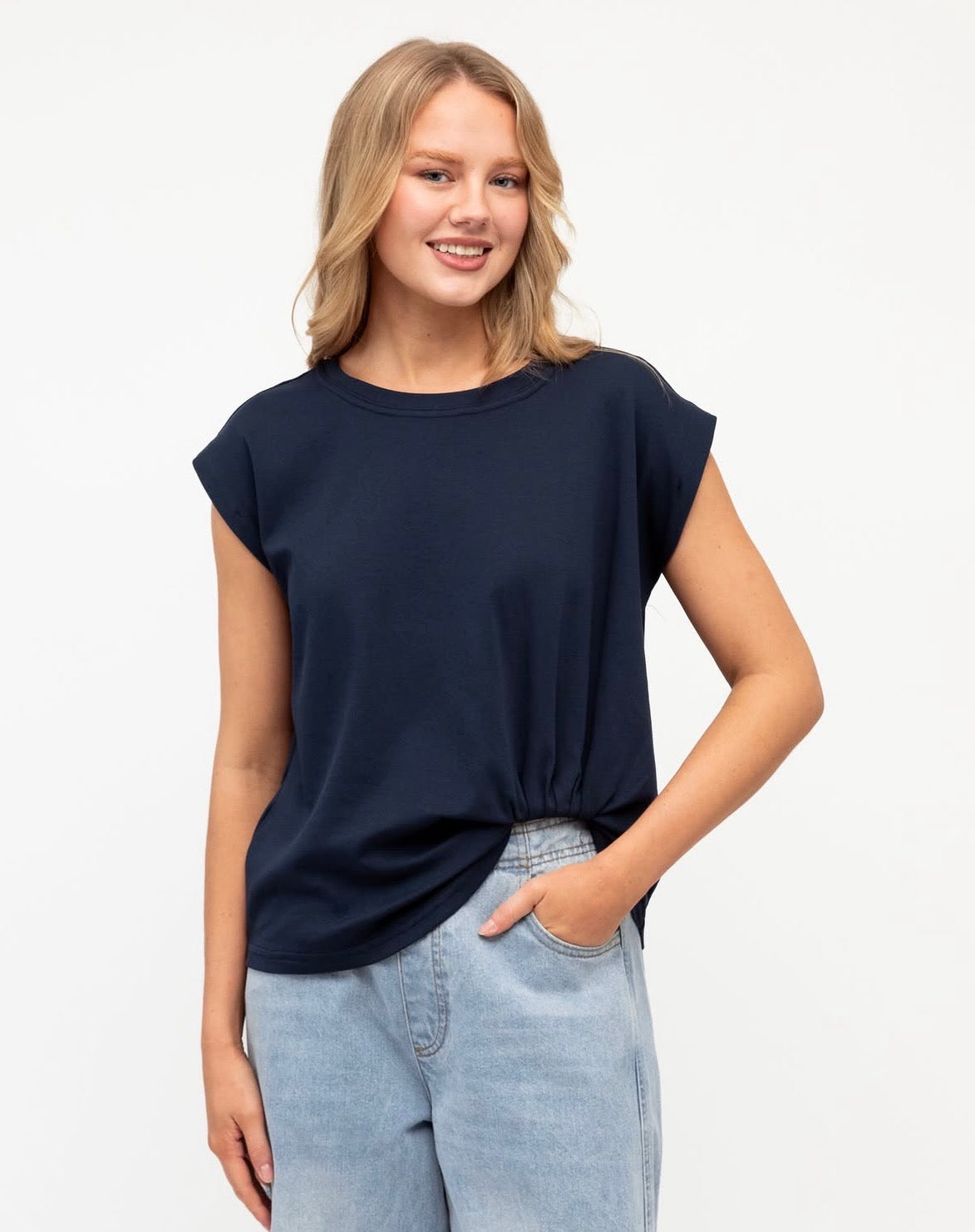 Tuck Cap Sleeve Navy Top