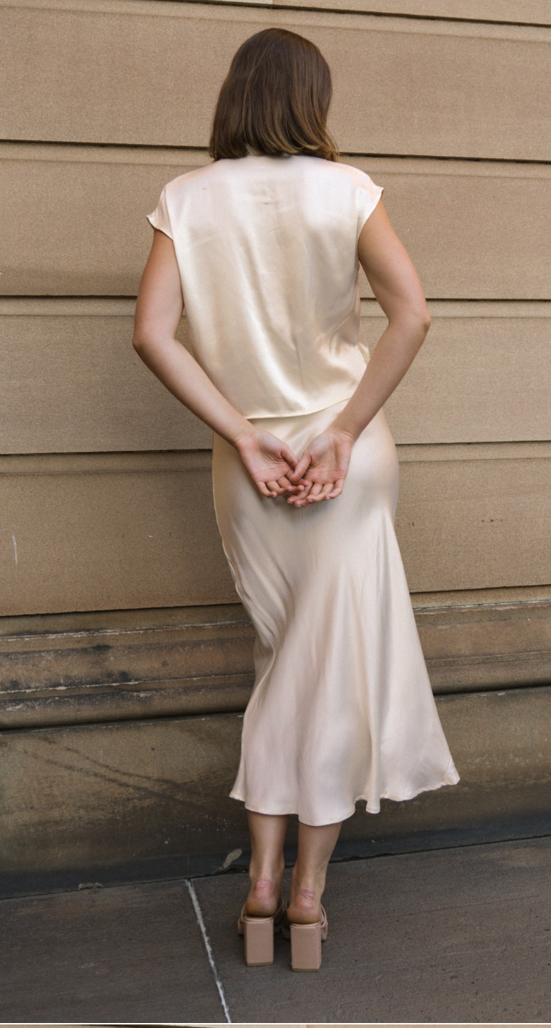 Nicole Satin Cream Bias Skirt