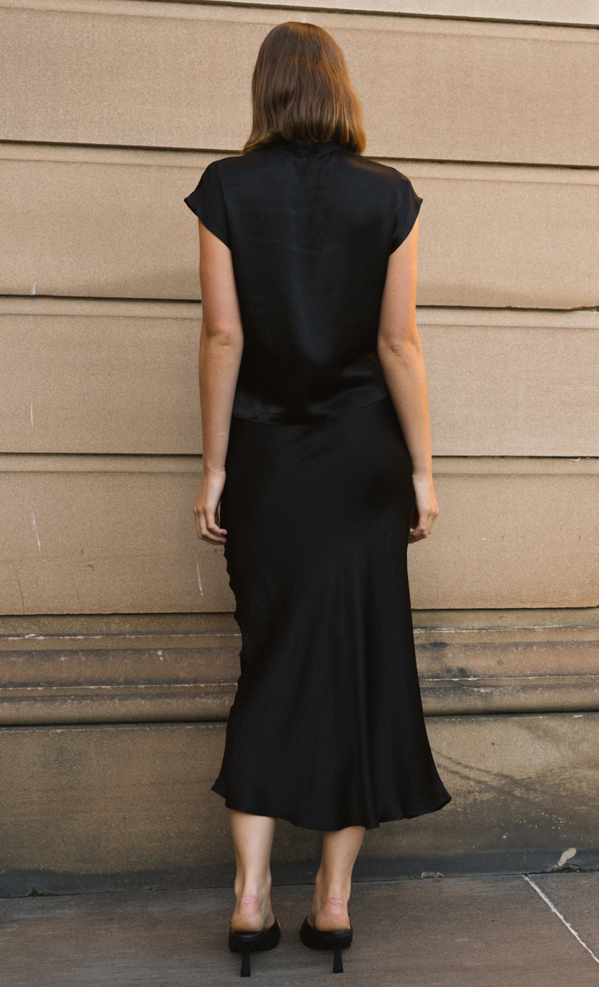 Nicole Satin Black Bias Skirt