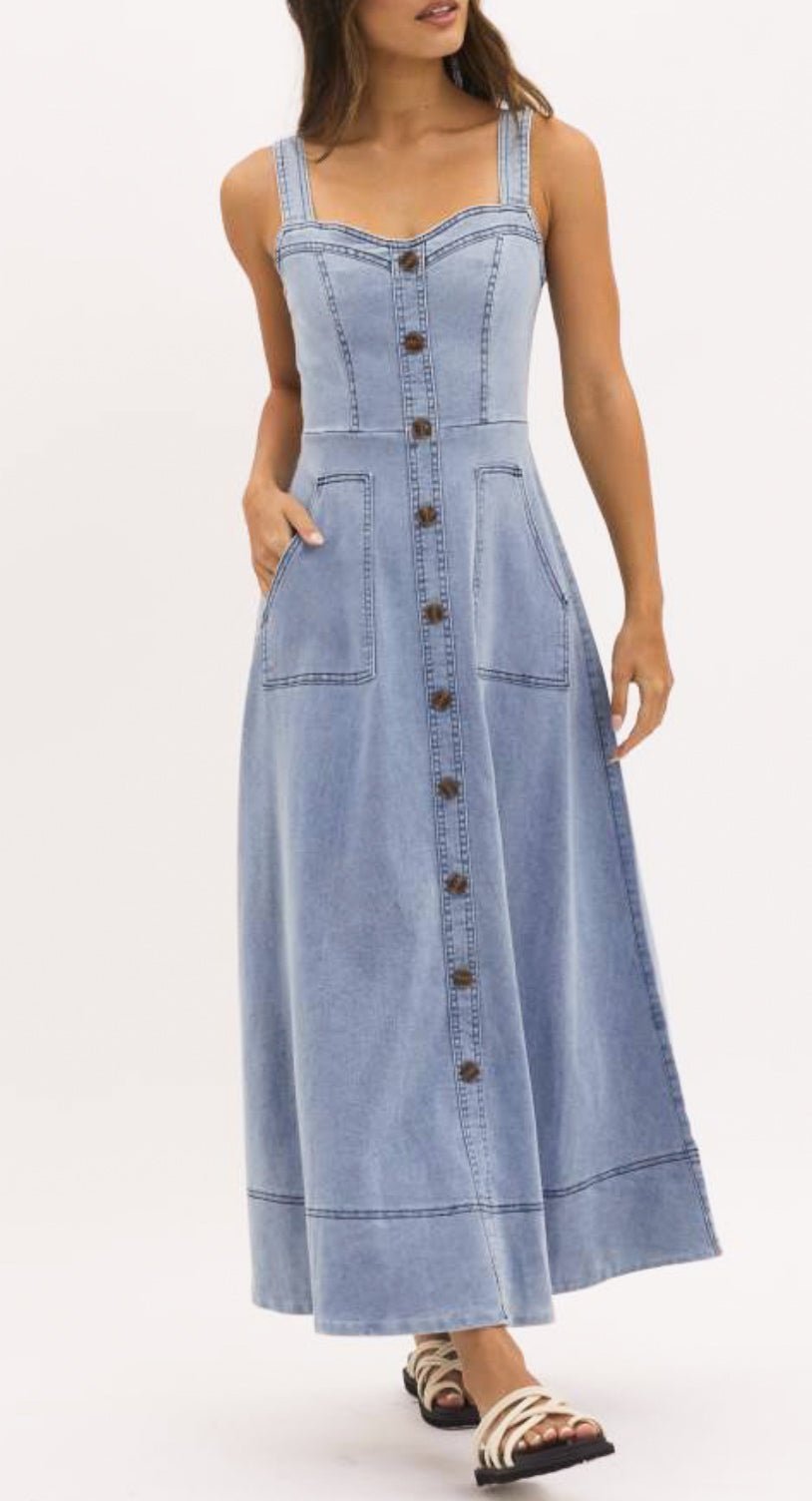 Paris Light Denim Maxi Dress