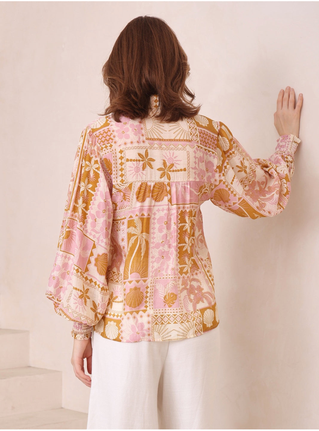 Elizabeth Pink/Tan Floral print Blouse