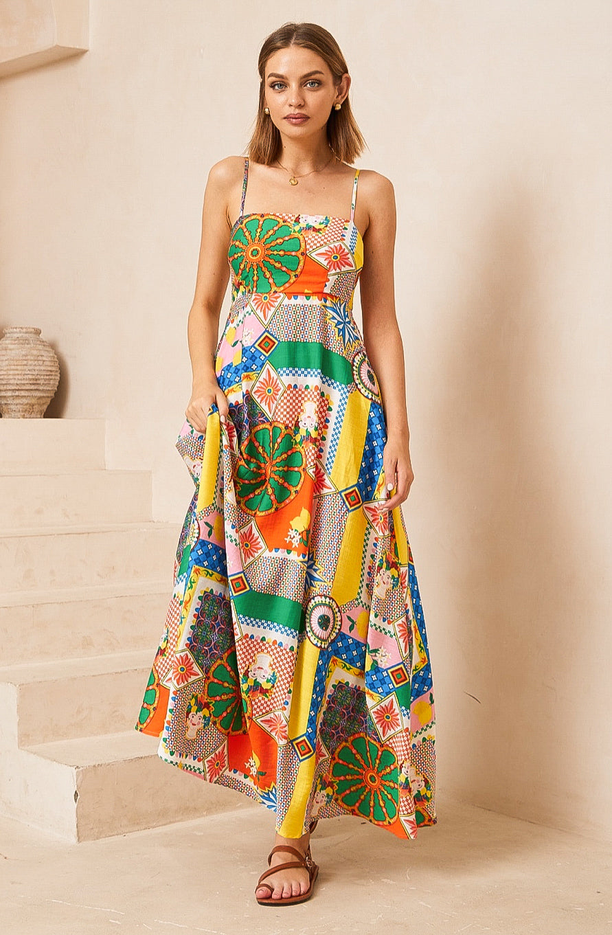 Frida Multi Colour Print Maxi Dress