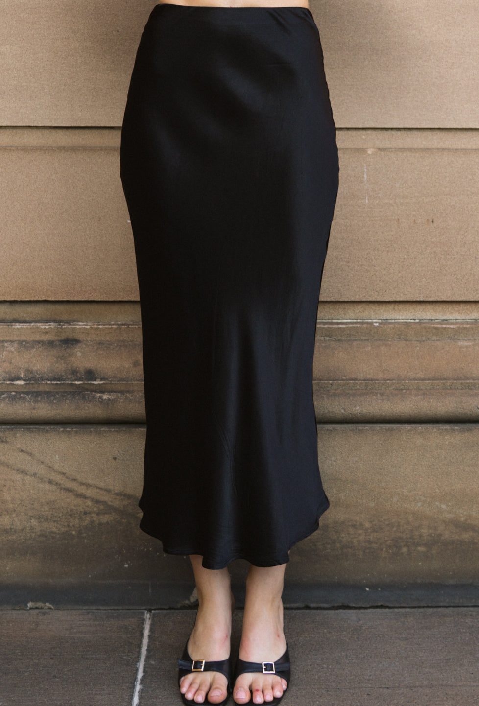 Nicole Satin Black Bias Skirt