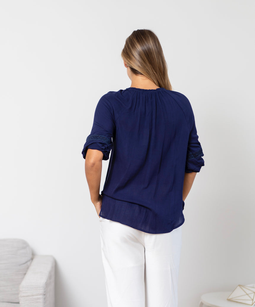 Capri  Navy Lace Top