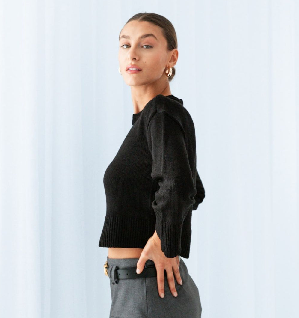 Cardinal Crop Black Knit Jumper