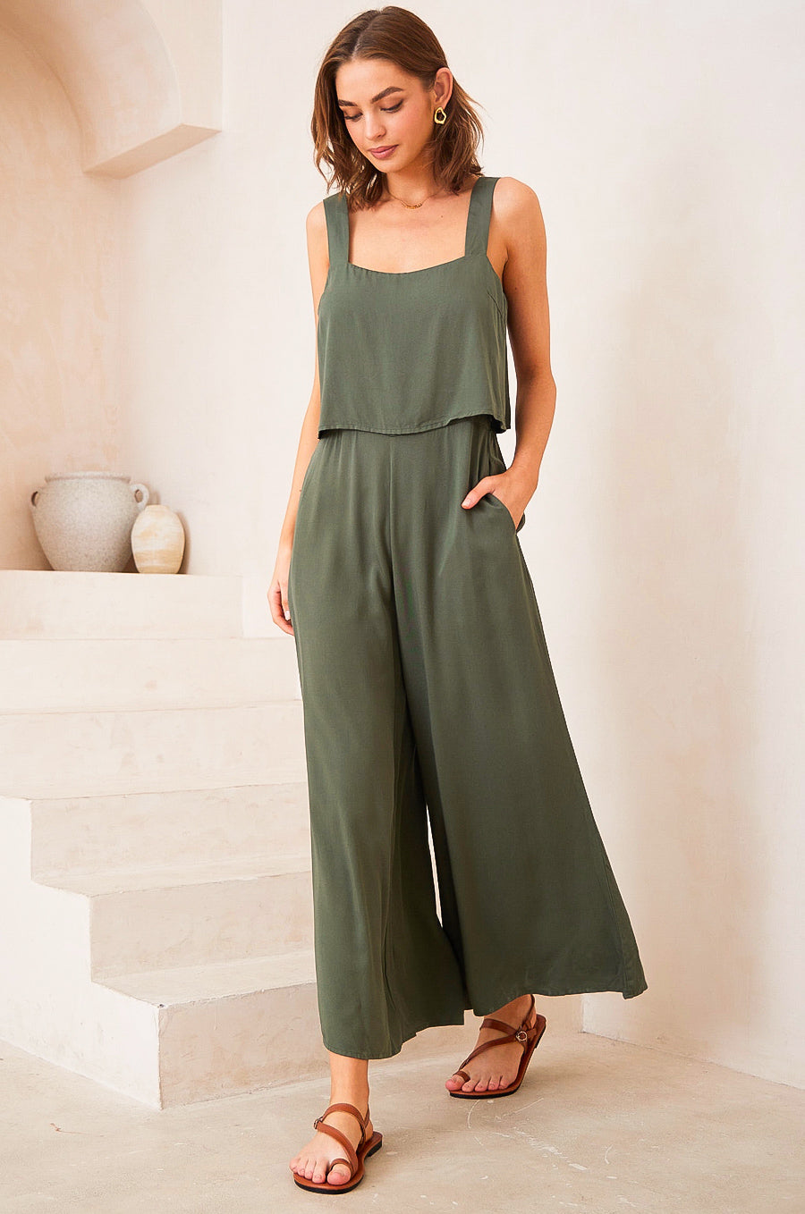 Audrina Khaki Jumpsuit