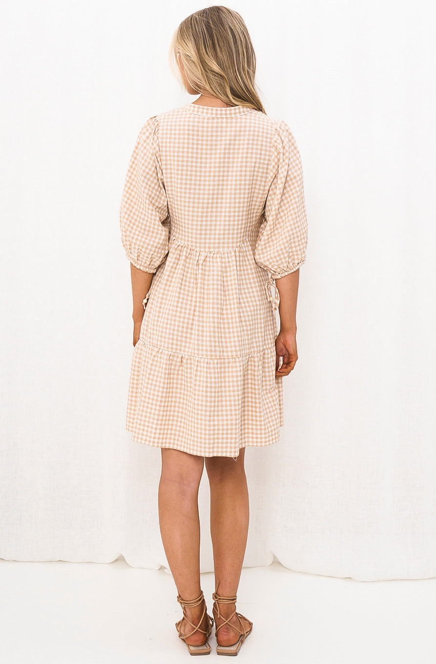 Belinda  Natural and White Gingham Dress