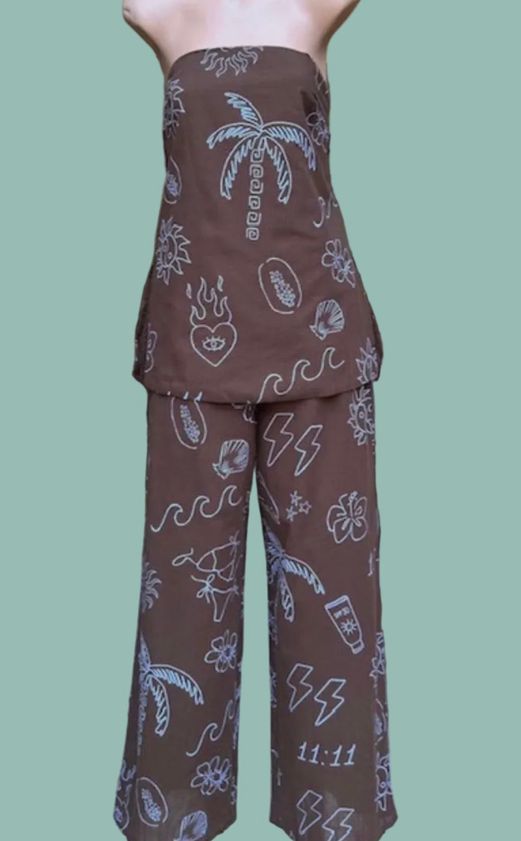 11:11 Choc and Pale Blue Boob Tube and Pant Set