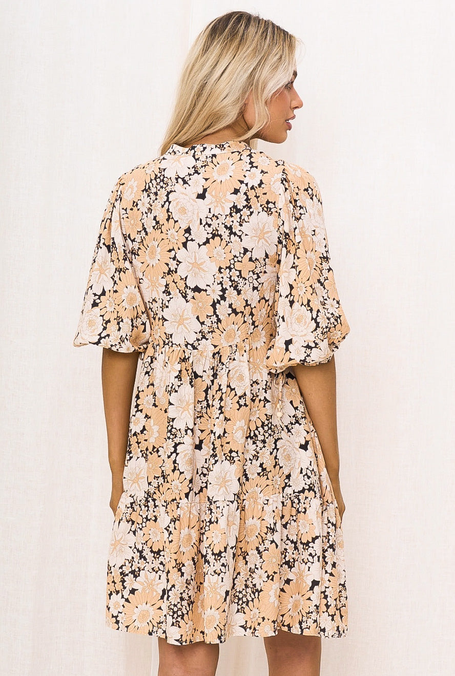 Belinda Black and Beige Floral Mini Dress