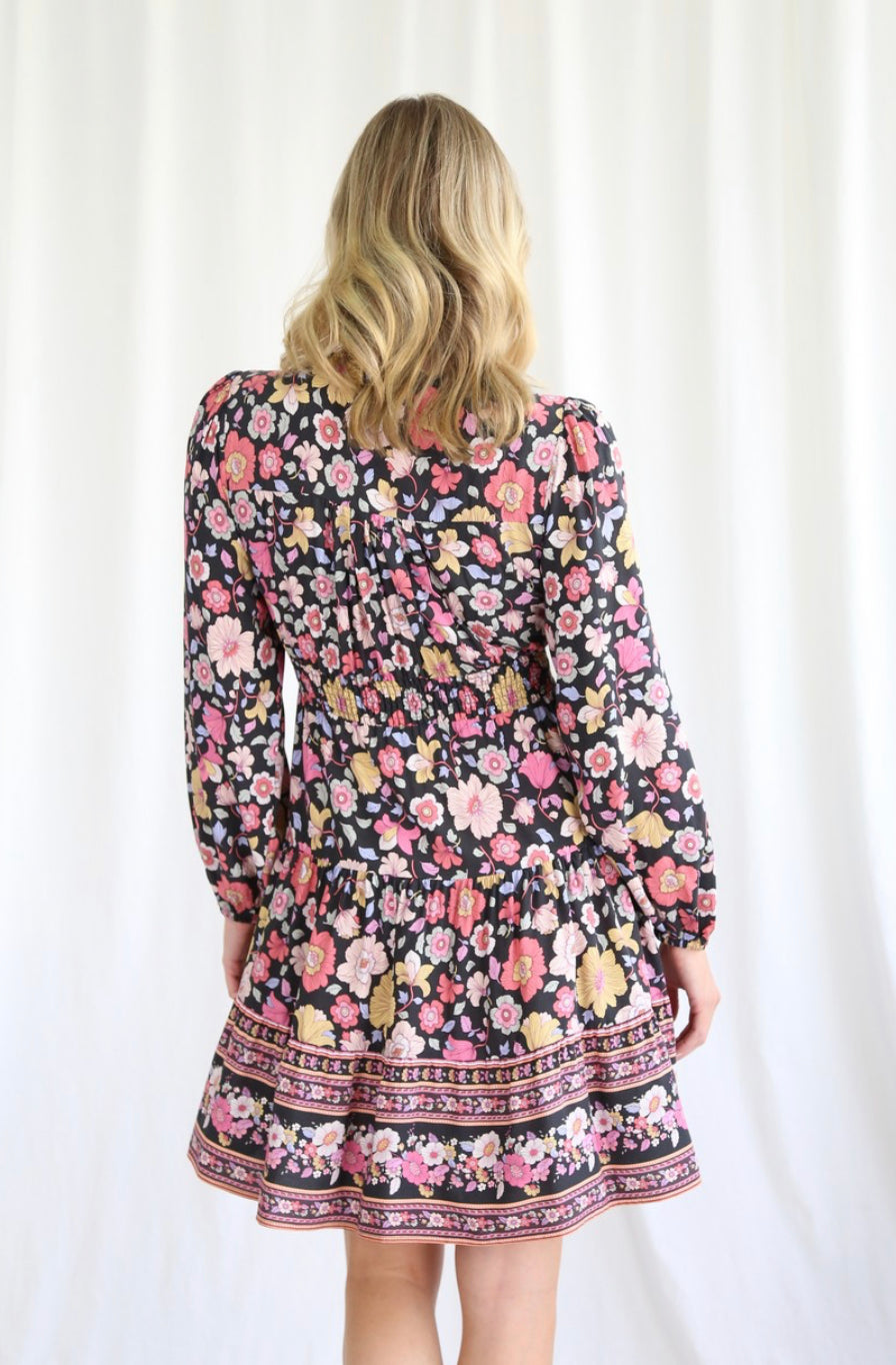 Kelly Black/ Multi Floral Mini Dress