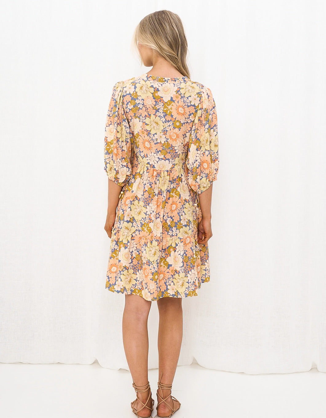 Belinda Apricot and Denim Blue Mini Dress