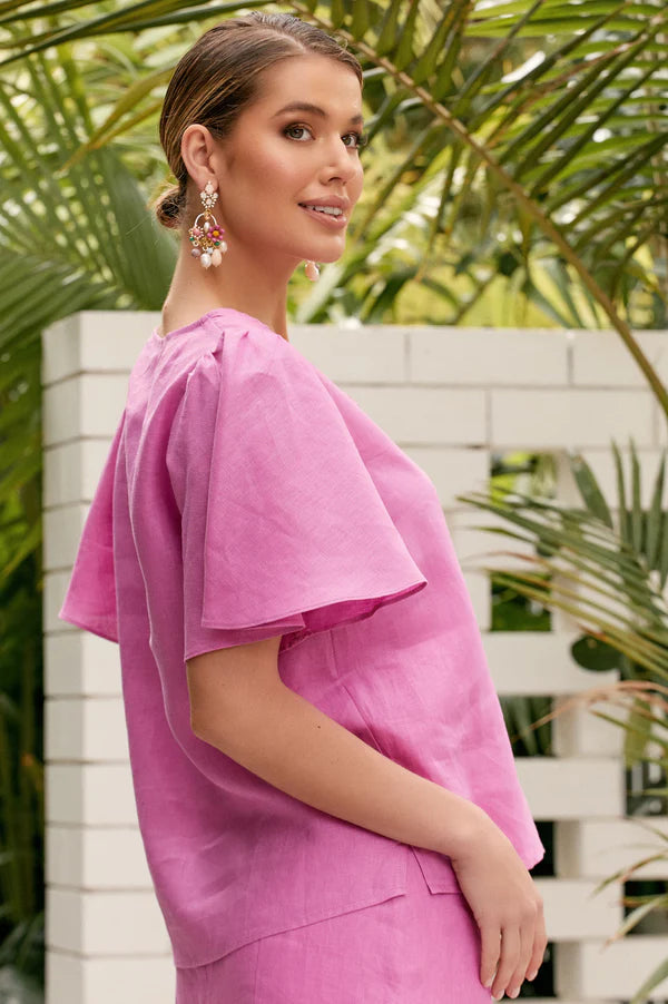 Adorne - Tayla Linen Top, Pink