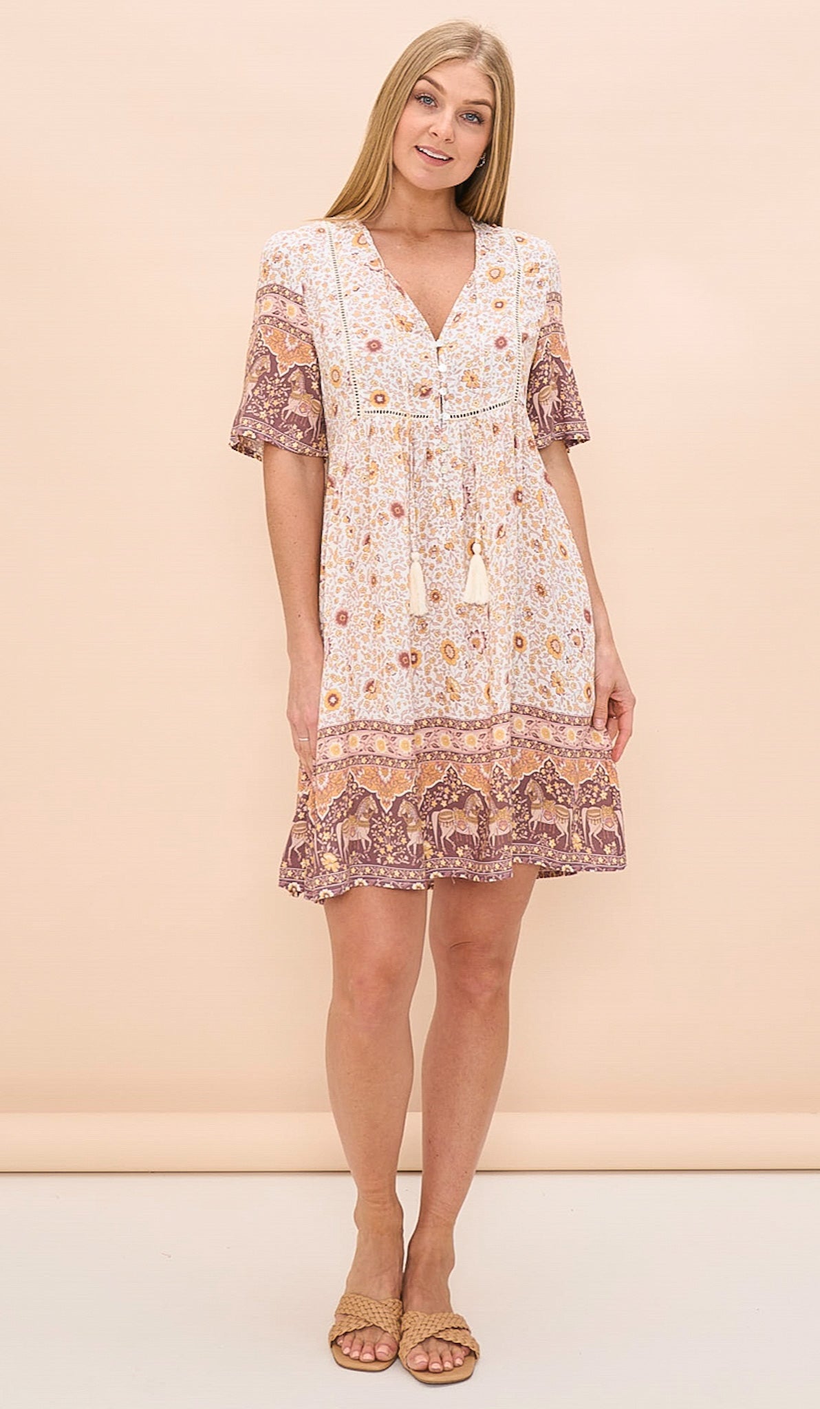 Iris Maxi - Lilly Babydoll Dress, Beige Print