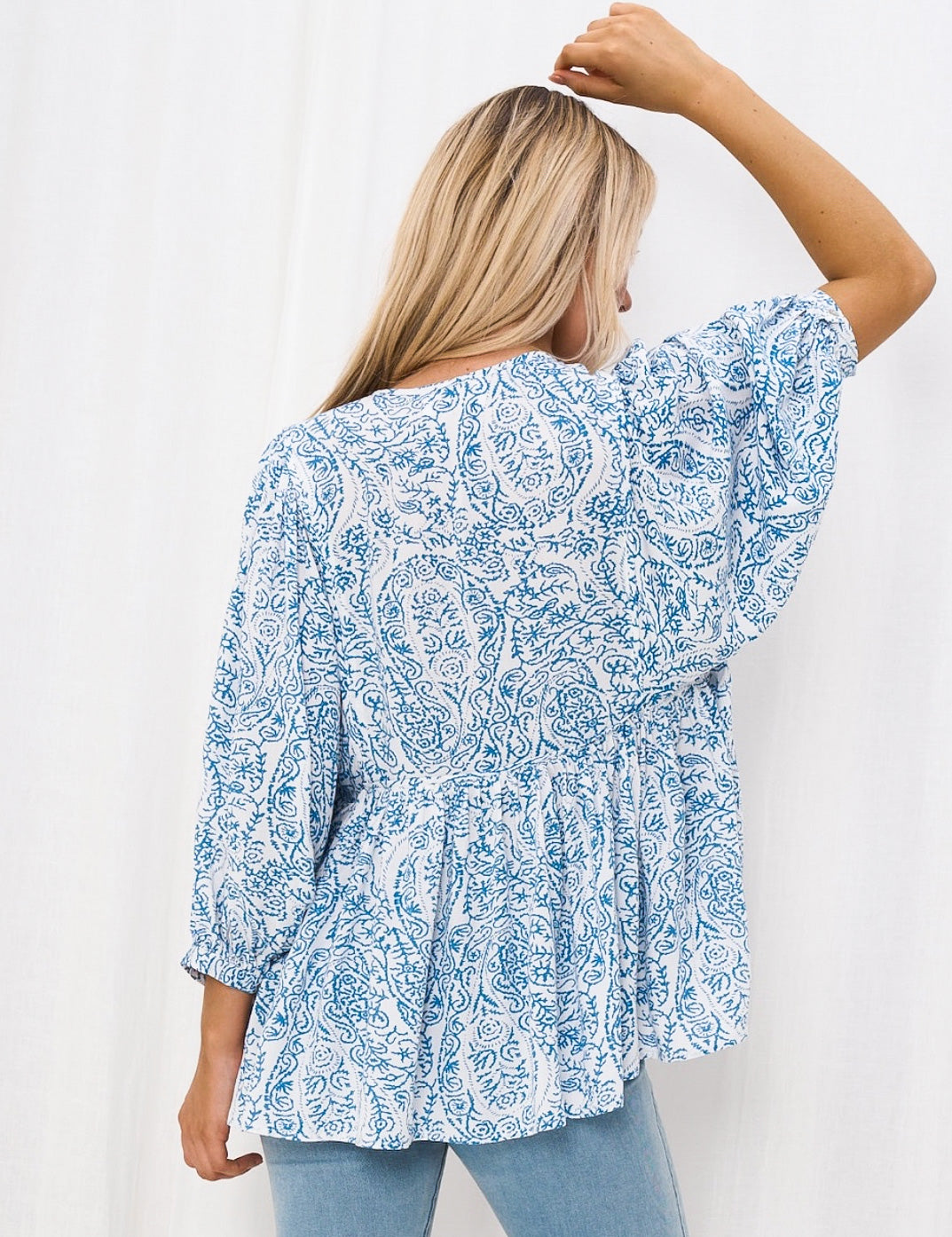Belle Blue and White Print Blouse
