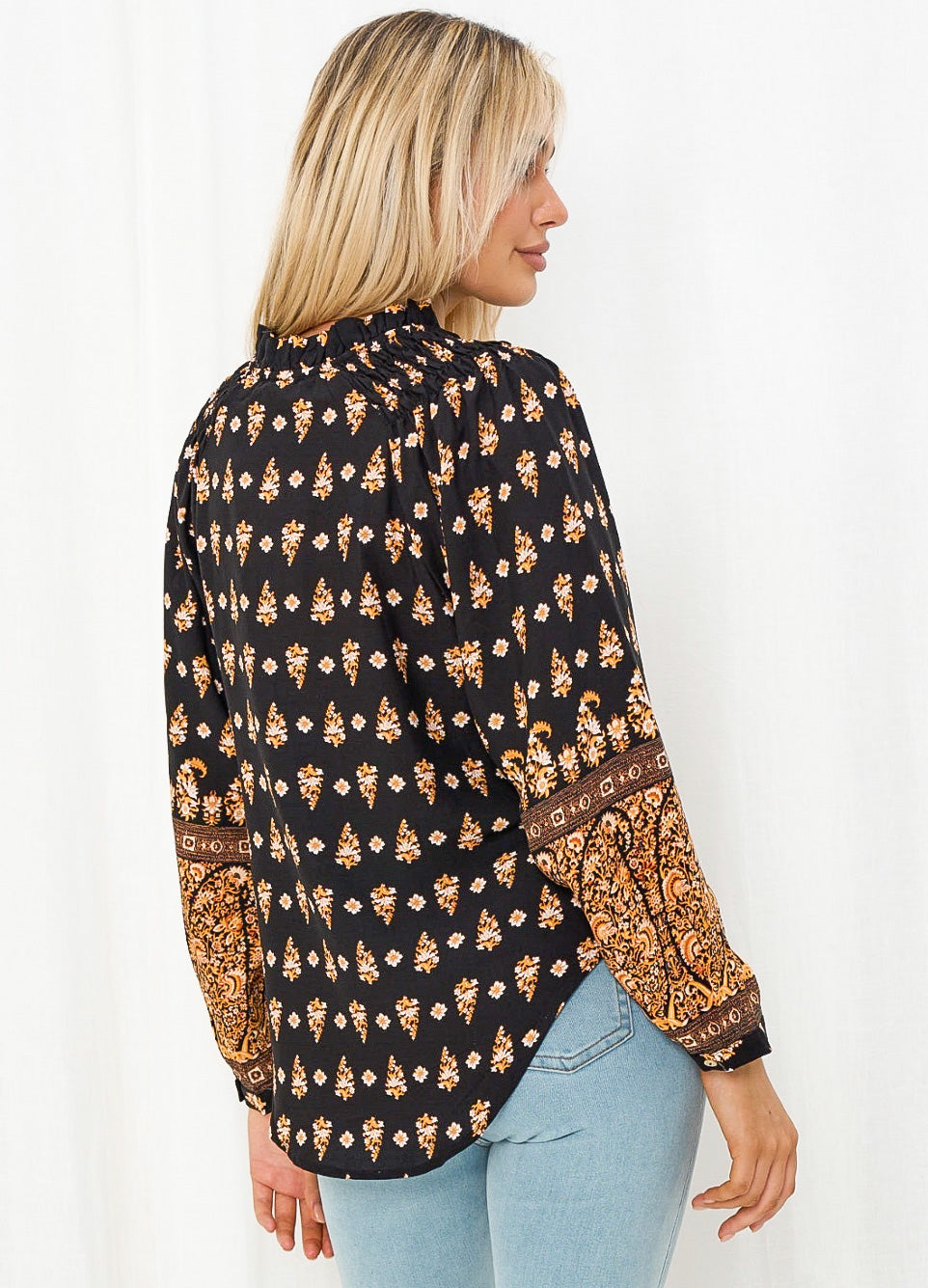 Taylor Blouse-Black Gold Print